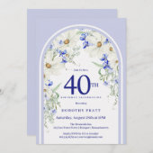 ブルーホワイトフローラボーホアルチ40歳パーティー 招待状 (正面/裏面)