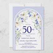 ブルーホワイトフローラボーホアルチ50thバースデーパーティー 招待状 (正面)