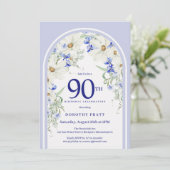 ブルーホワイトフローラボーホアルチ90thバースデーパーティー 招待状 (スタンド正面)