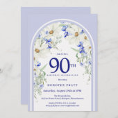 ブルーホワイトフローラボーホアルチ90thバースデーパーティー 招待状 (正面/裏面)