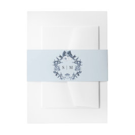 ブルーホワイトフローラワイルドフラワーリース結婚ズ 招待状ベリーバンド