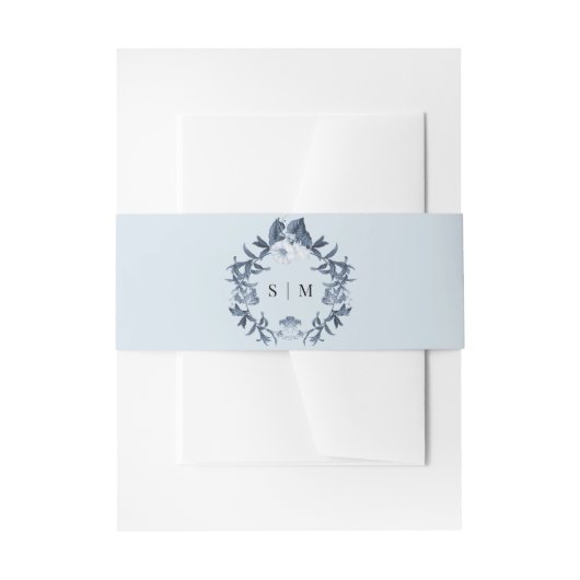 ブルーホワイトフローラワイルドフラワーリース結婚ズ 招待状ベリーバンド (正面例)