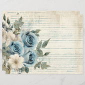 ブルーホワイトフローラヴィンテージアンティーク紙シート (正面/裏面)