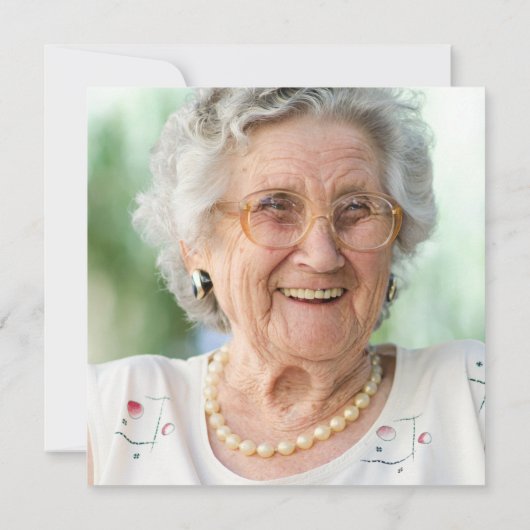 ブルーホワイトフローラ写真第90誕生日スクエア 招待状 (裏面)