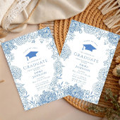 ブルーホワイトフローラ卒業パーティー 招待状