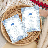 ブルーホワイトフローラ卒業パーティー 招待状