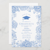 ブルーホワイトフローラ卒業パーティー 招待状 (正面/裏面)