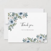 ブルーホワイトフローラ水彩ブライダルシャワー サンキューカード (正面)