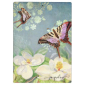 ブルーホワイトフローラ水彩蝶マグノリア クリップボード (裏面)