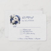 ブルーホワイトフローラ結婚のブーケ応答カード 出欠カード (正面/裏面)