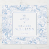 ブルーホワイトフローラ結婚のワインボトルラベル スパークリングワインラベル (シングルラベル)