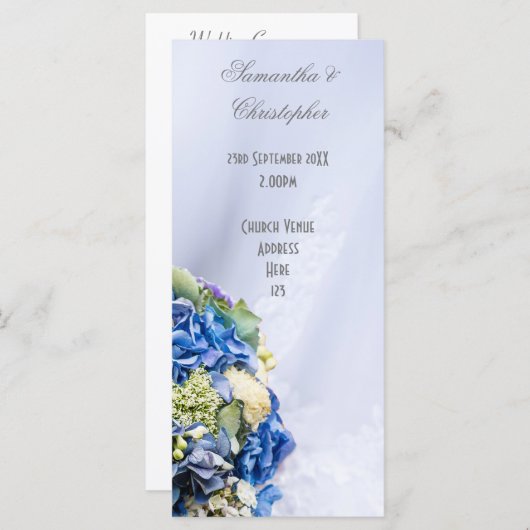 ブルーホワイトフローラ結婚の教会の結婚式 プログラム (正面/裏面)