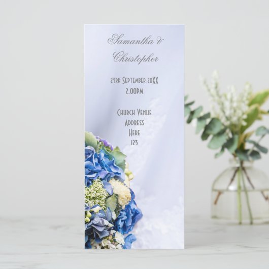 ブルーホワイトフローラ結婚の教会の結婚式 プログラム (スタンド正面)
