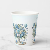ブルーホワイトフローラ花瓶紙カップ 紙コップ (正面)