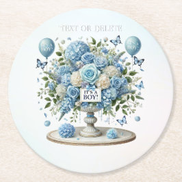 ブルーホワイトフローラ花瓶紙コースター ラウンドペーパーコースター