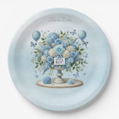 ブルーホワイトフローラ花瓶紙プレート ペーパープレート (正面)