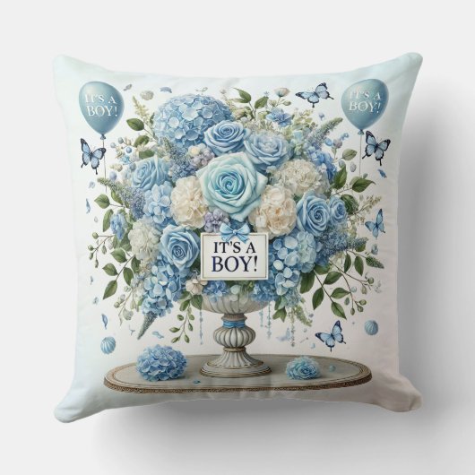 ブルーホワイトフローラ花瓶装飾用クッション クッション (裏面)