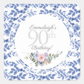 ブルーホワイトフローラ誕生日 スクエアシール (正面)