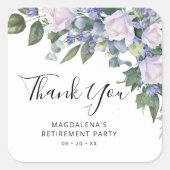 ブルーホワイトフローラ退職パーティーありがとう スクエアシール (正面)