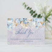 ブルーホワイトフローラ100th誕生日サンキューフラット サンキューカード (スタンド正面)