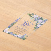 ブルーホワイトフローラ18誕生日サプライズパーティー アクリル招待状 (レイダウン)