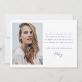 ブルーホワイトフローラ19誕生日フォトフラット サンキューカード (裏面)