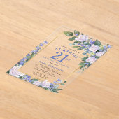 ブルーホワイトフローラ21stバースデーサプライズパーティー アクリル招待状 (レイダウン)