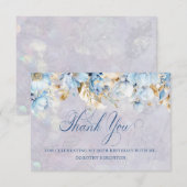 ブルーホワイトフローラ50th誕生日サンキューフラット サンキューカード (正面/裏面)