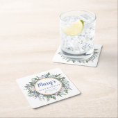 ブルーホワイトフローラ60th誕生日ありがとう スクエアペーパーコースター (インサイチュ)