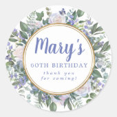 ブルーホワイトフローラ60th誕生日ありがとう ラウンドシール (正面)