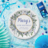 ブルーホワイトフローラ60th誕生日パーティー ペーパープレート (パーティー)