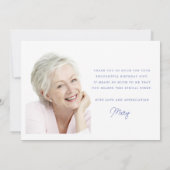 ブルーホワイトフローラ70誕生日フォトフラット サンキューカード (裏面)