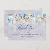 ブルーホワイトフローラ70th誕生日サンキューフラット サンキューカード (正面/裏面)
