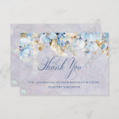 ブルーホワイトフローラ80th誕生日サンキューフラット サンキューカード (正面/裏面)