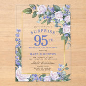 ブルーホワイトフローラ95th誕生日サプライズパーティー アクリル招待状 (正面)