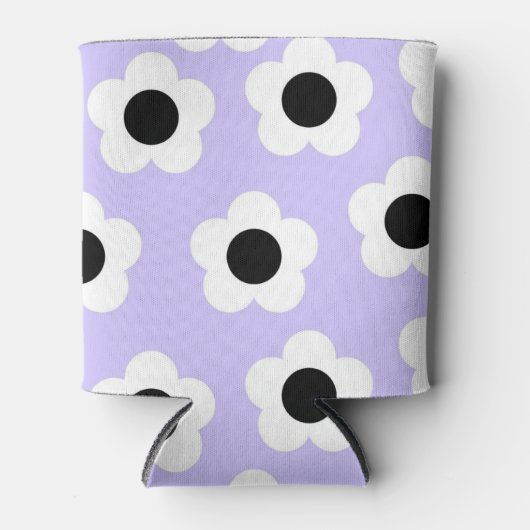 ブルーホワイトブラックフローラエレガントトロピカルフラワー 缶クーラー (正面)