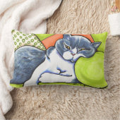 ブルーホワイトブリティッシュショートヘア居心地の良いオフリーシュアート™ ランバークッション (ブランケット)