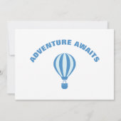 ブルーホワイトベビーシャワーおもしろいトレンディーアドベンチャー待ち サンキューカード (裏面)