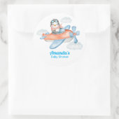 ブルーホワイトベビーシャワーペンギンパイロット ラウンドシール (バッグ)