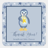 ブルーホワイトペンギン星赤ちゃんシャワーありがとう スクエアシール (正面)