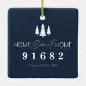ブルーホワイトホームスイートホームフォト郵便番号 セラミックオーナメント (裏面)