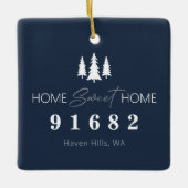 ブルーホワイトホームスイートホームフォト郵便番号 セラミックオーナメント (正面)