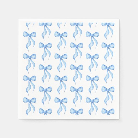ブルーホワイトボウパターンブライダルシャワー スタンダードカクテルナプキン (正面)