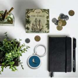 ブルーホワイトボタニカルモノグラムキーチェーン キーホルダー