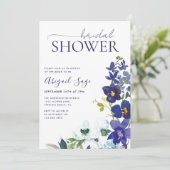 ブルーホワイトボホフローラトレンディースクリプトブライダルシャワー 招待状 (スタンド正面)
