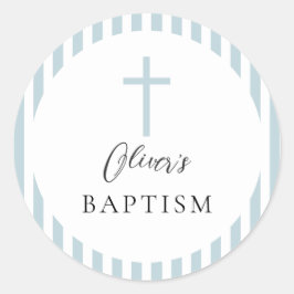 ブルーホワイトボーイストライプのバプテスマ ラウンドシール