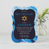 ブルーホワイトマーブルバー(ユダヤ教の)バル・ミツバースターオブデイビッド 招待状 (スタンド正面)