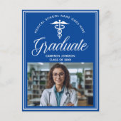 ブルーホワイトメディカルスクール写真卒業 案内ポストカード (正面)