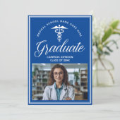 ブルーホワイトメディカルスクール写真卒業 案内状 (スタンド正面)