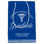 ブルーホワイトメディカルスクール卒業パーティー ミディアムペーパーバッグ (正面)